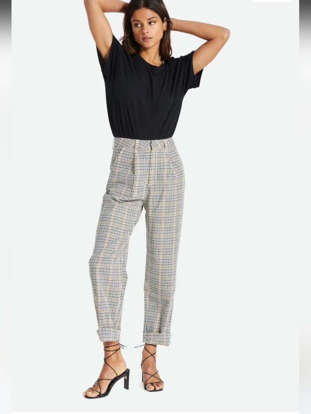 NWT Brixton Off White Plaid High Waisted Victory Trouser Pants Size 26W 28L